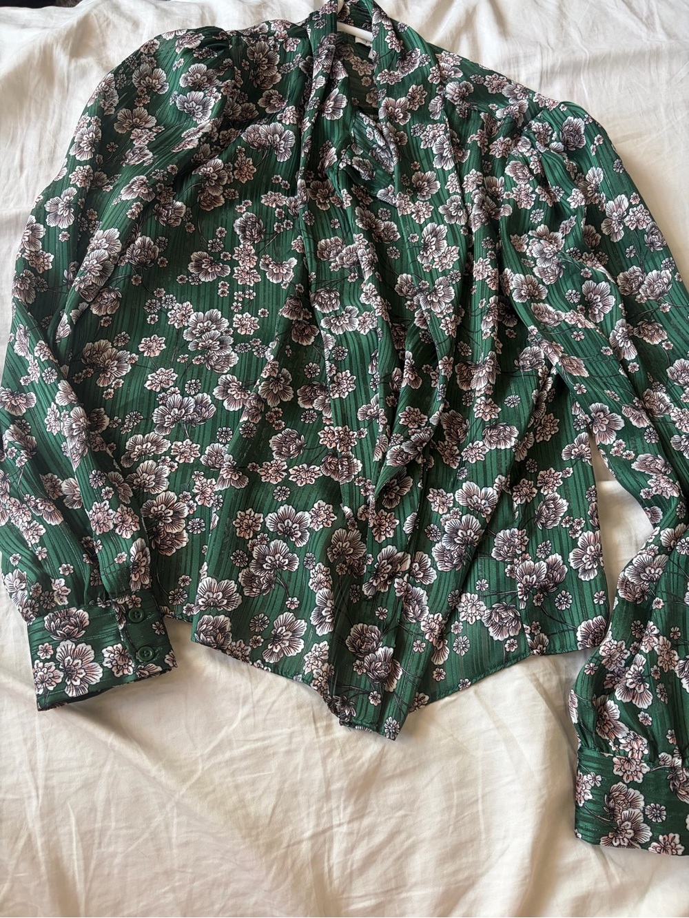 Topshop Floral Green Long-Sleeve Blouse Women’s Top US 2